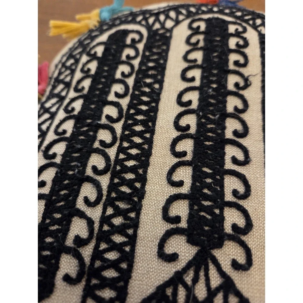 Hamsa‎ Open Palm Decorative Throw Pillow Boho Spiritual Embroidered Tassels